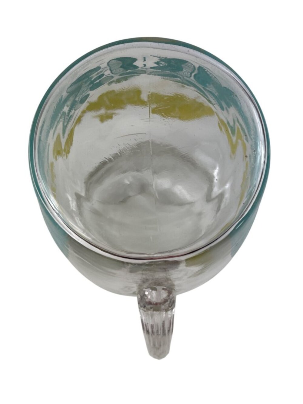 Vintage Federal Glass Pitcher Yellow Flowers Green Leaves Ice Lip Pour Spout - Picture 12 of 12